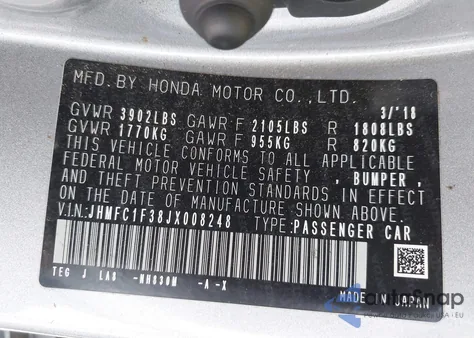 2018 Honda Civic Ex-T z USA, uszkodzony, nr VIN JHMFC1F38JX008248